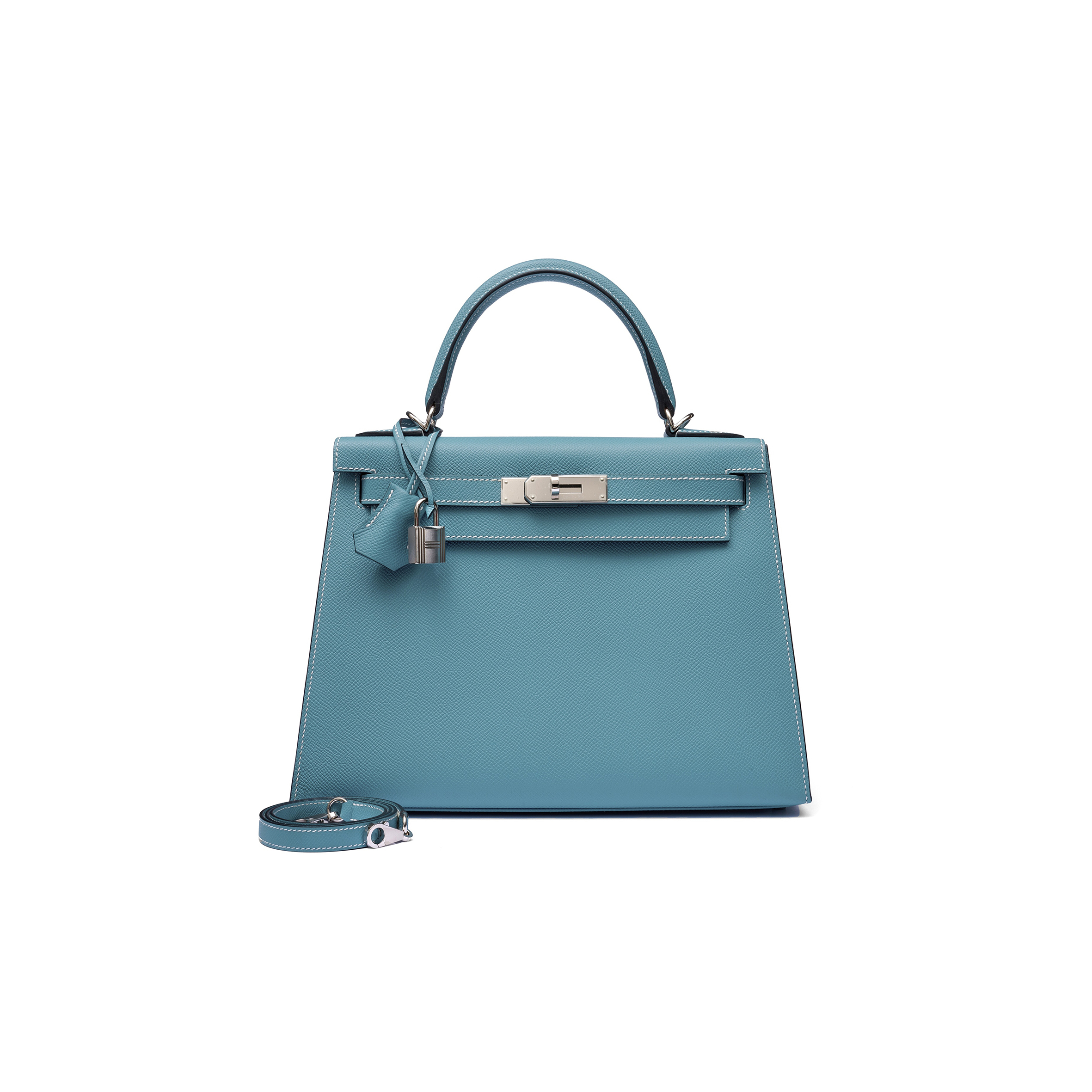 HERMÈS MASTER BLEU JEAN EPSOM KELLY 25 SELLIER PALLADIUM HARDWARE (25*17*7cm) 